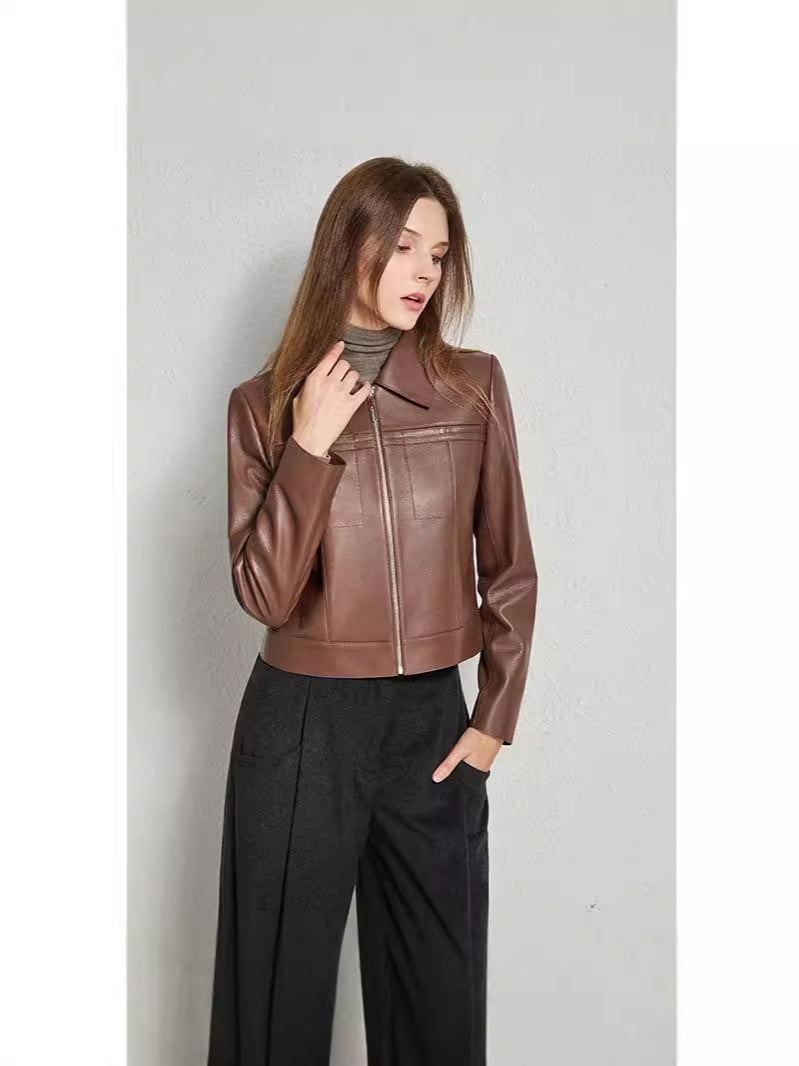 Petite slimfit leather blazer jacket