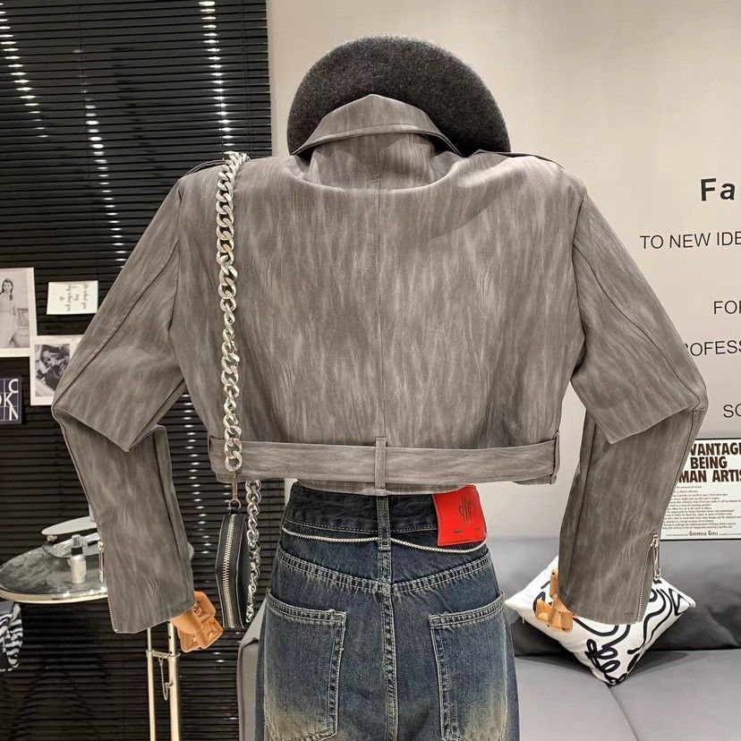 women cropped faux leather jacket