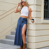 high slit denim long skirt