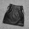 Leather Mini Skirt  High Waist  Front Lace-Up