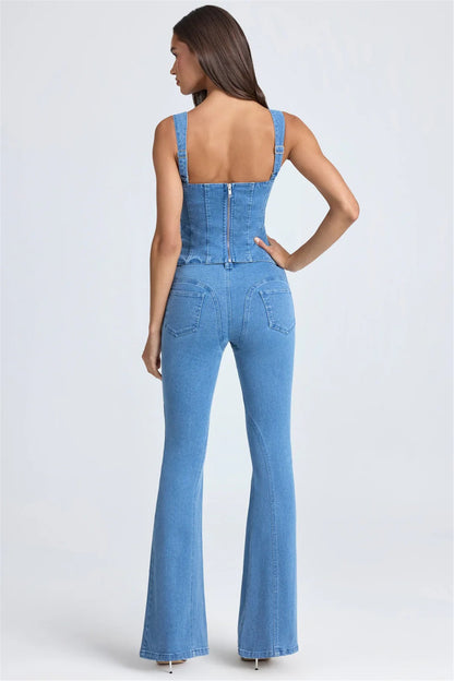 Lace-Up Denim Vest for Women with Adjustable Straps