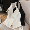 Women v neck halter office vest blazer top White S