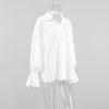 Women’s White Jacquard Cotton Shirt with Bell Sleeves