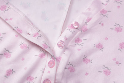 Pink Floral Slim Fit Short Sleeve V-Neck Button Jumpsuit for Women