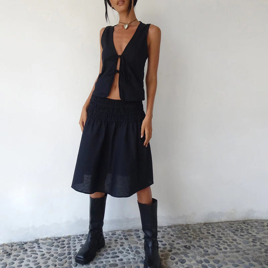 Tie-Up Fabric Sleeveless Tank Top