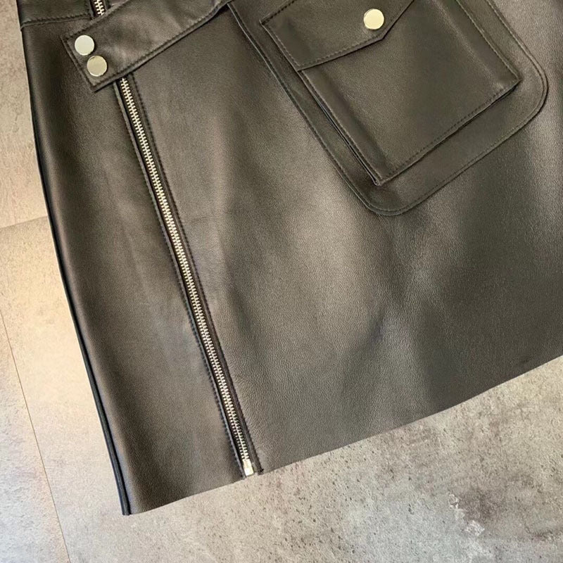 Women’s Leather Mini Skirt High Waist A-line