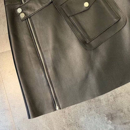 Women’s Leather Mini Skirt High Waist A-line