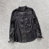 Leather Top for Women with Jacquard Sleeves and Mandarin Collar