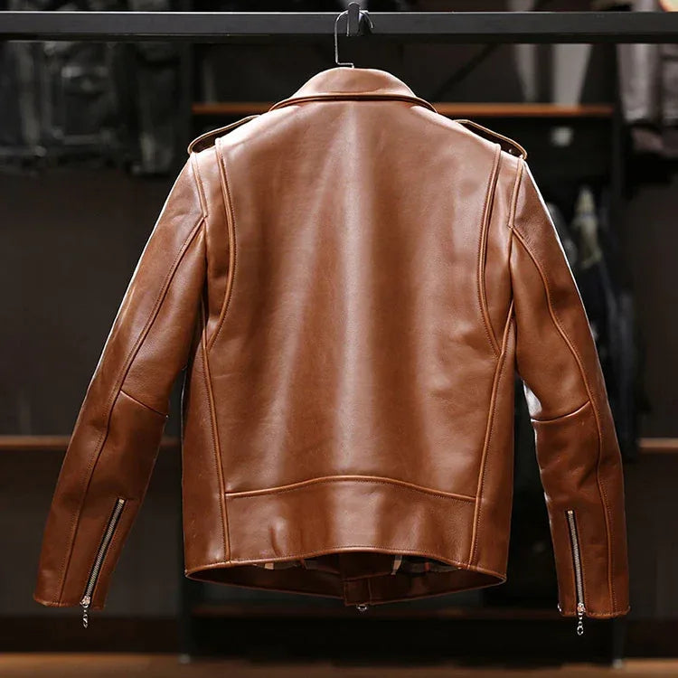 Men’s Oily Brown Waxed Cowhide Biker Jacket