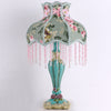 Floral victorian green fabric beaded table lamp