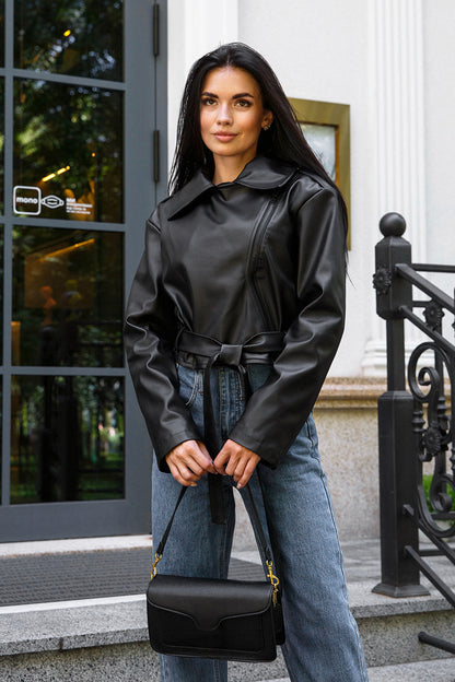 Short Motorcycle PU Leather Cropped Biker Style Women