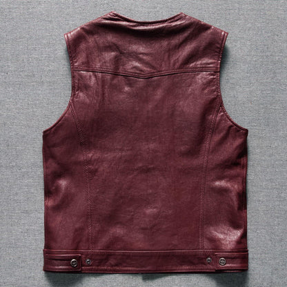 Men's washed vintage leather motorcycle vest