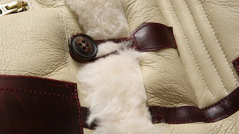 Men Real Sheepskin Shearling Flight Long Jacket Aviator