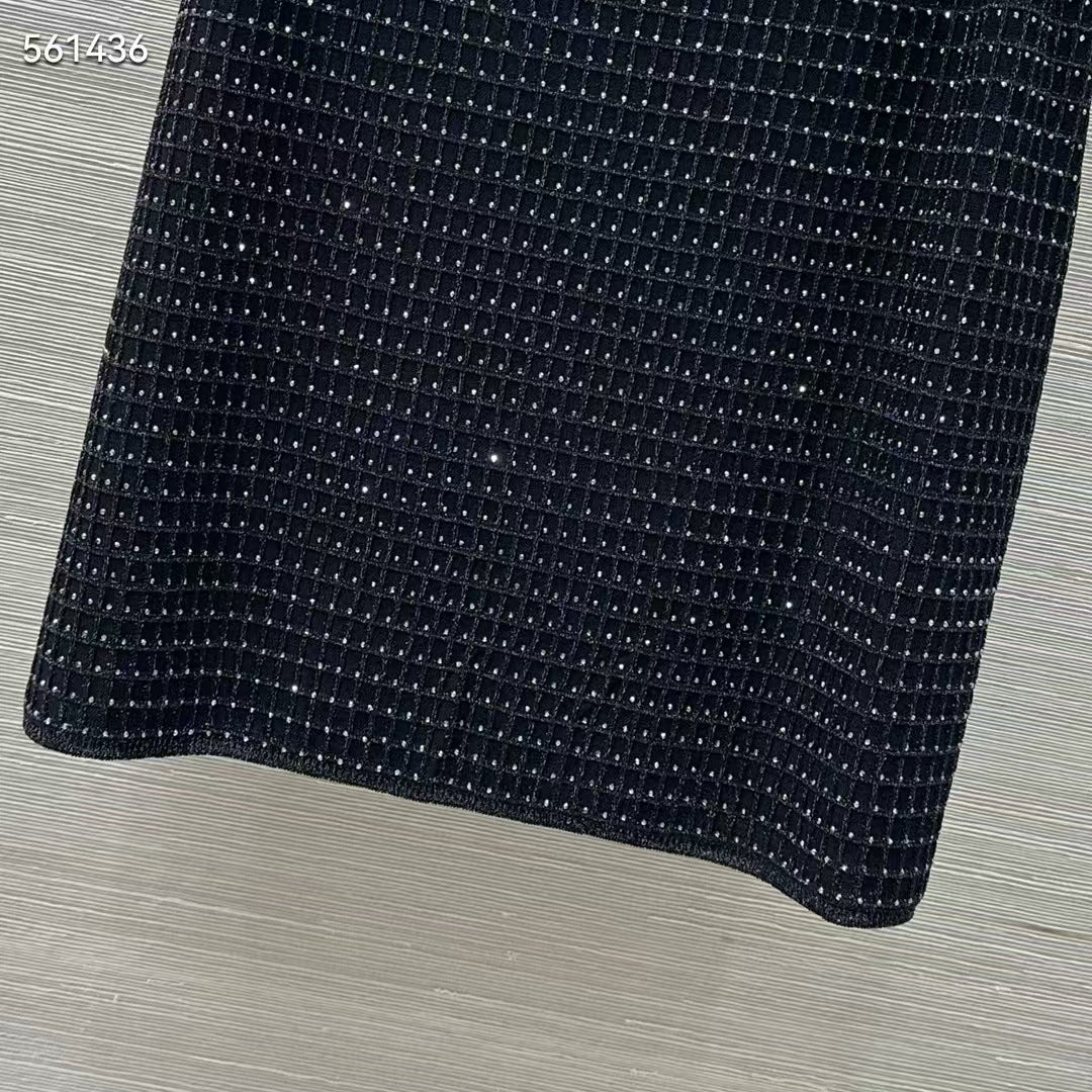 Women Gold Thread Plaid Rhinestone Knit Three Piece Set