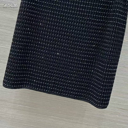 Women Gold Thread Plaid Rhinestone Knit Three Piece Set