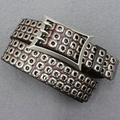 Punk studded wide leather belt with rivets