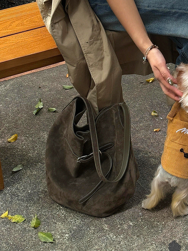 Brown Suede Large Tote Bag for Women Shoulder & Crossbody