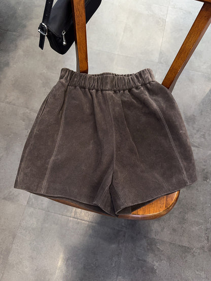 Women’s Genuine Suede Shorts  Wide Leg Brown Leather