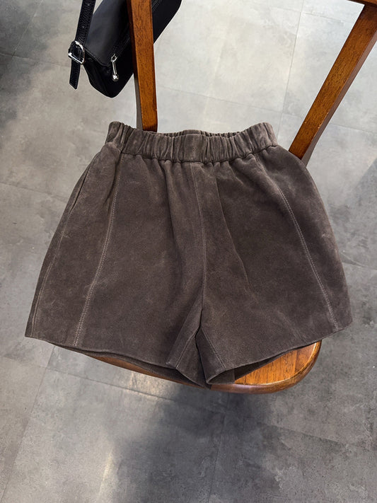 Women’s Genuine Suede Shorts  Wide Leg Brown Leather