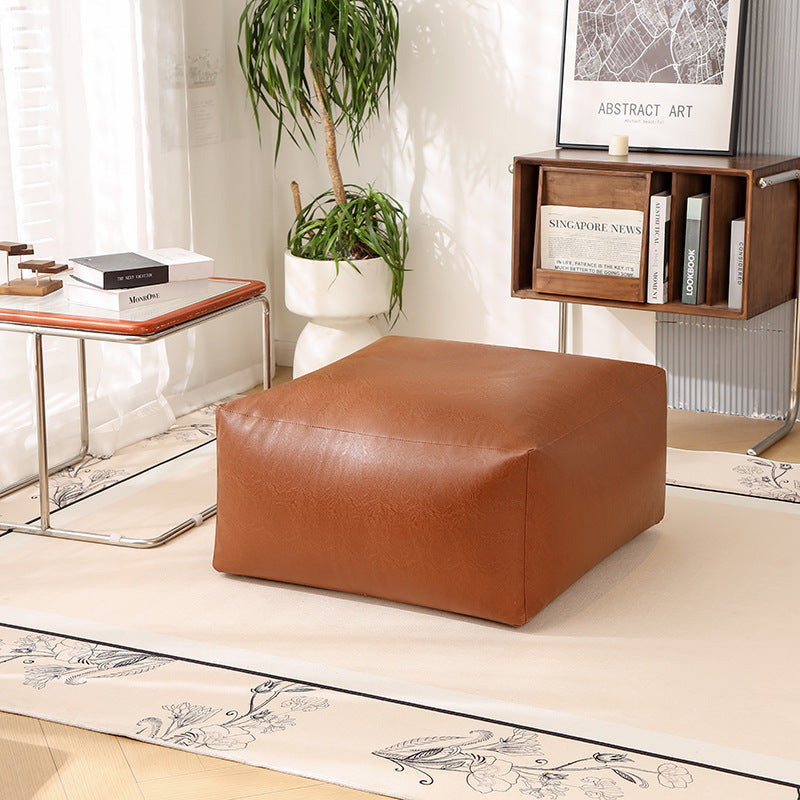 Faux Leather Pouf Ottoman Cover for Relaxed Floor Seating