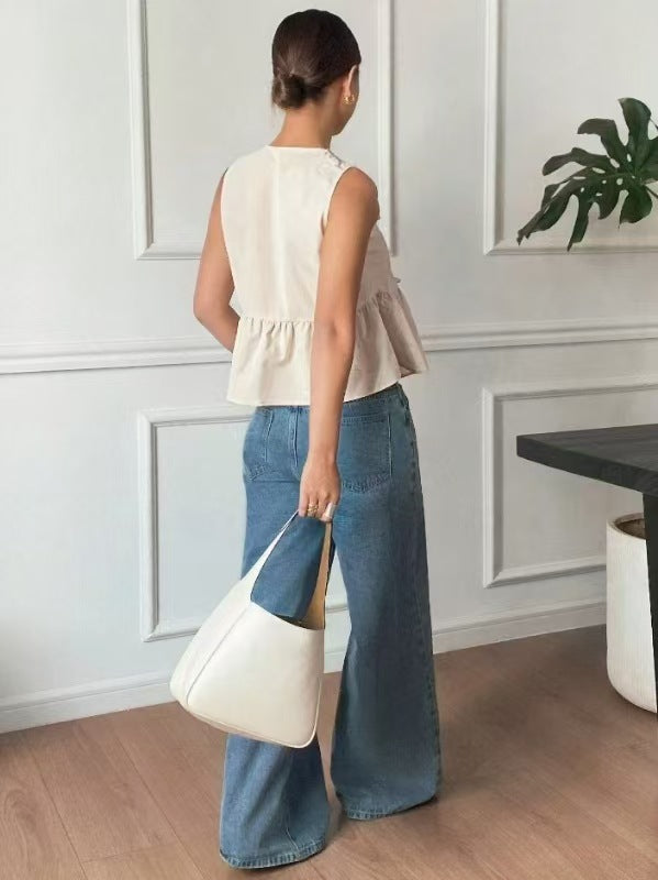 Camisole with Contrast Belt and Square Neckline