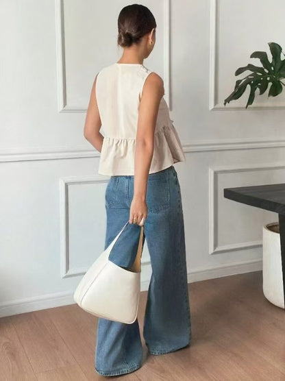 Camisole with Contrast Belt and Square Neckline