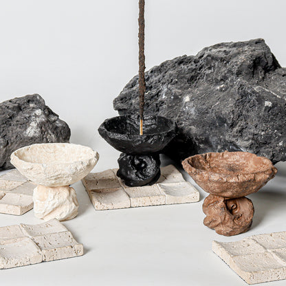 Modern Incense Holder in Cement with Sculptural Pedestal Bowl