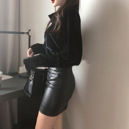 PU Leather Mini Skirt High Waist