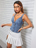Denim Bustier Vest Top for Women Sleeveless Fitted Button Up