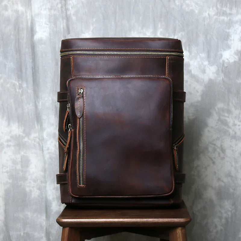 Retro leather backpack for men 15 inch laptop