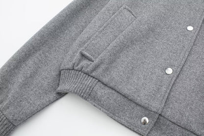 Women Loose Wool Bomber Pilot Jacket