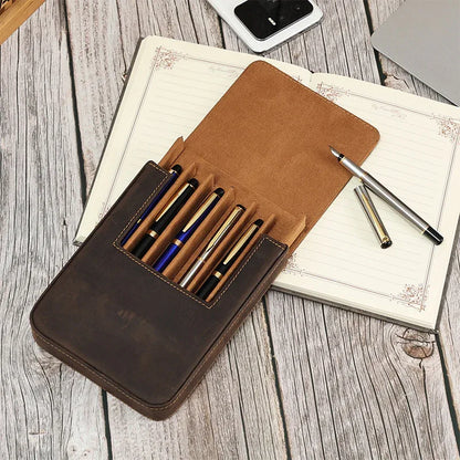 Genuine leather magnetic 6 pen drawer case