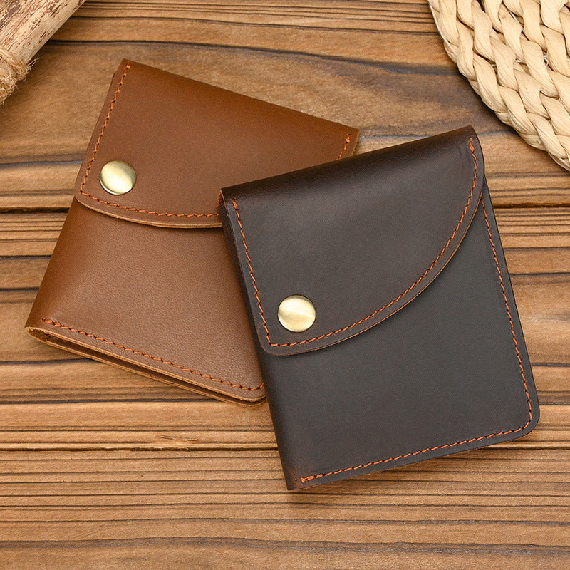 Men’s Leather Card Holder Crazy Horse Cowhide Slim Snap Wallet