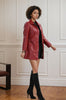Red Faux Leather Jacket for Women Mid Length