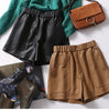 Women’s Genuine Sheepskin Leather High Waist Shorts with Pockets