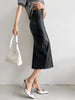 High waist pu leather midi skirt for women