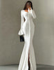 White button front bodycon maxi dress with flared cuffs