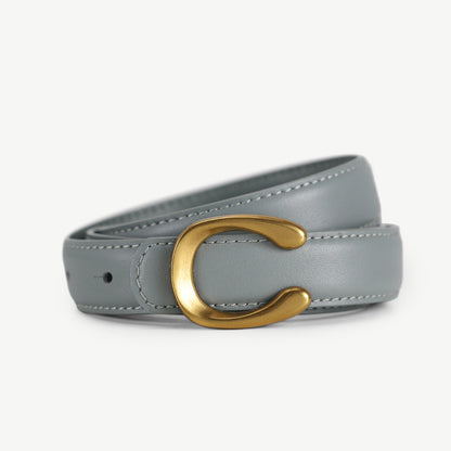 Women’s Black Leather Belt with Slim Gold C Buckle
