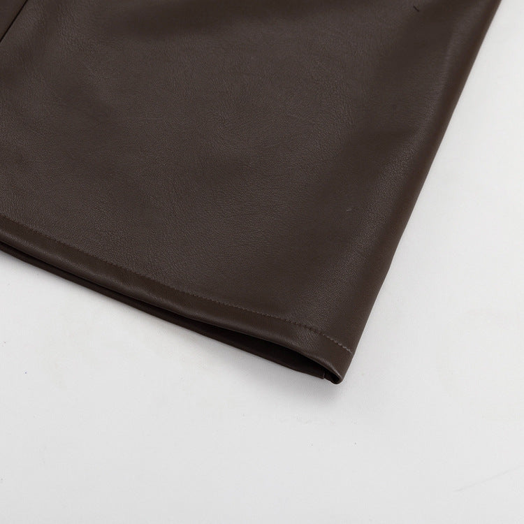Imitation Leather Brown Skirt Tall