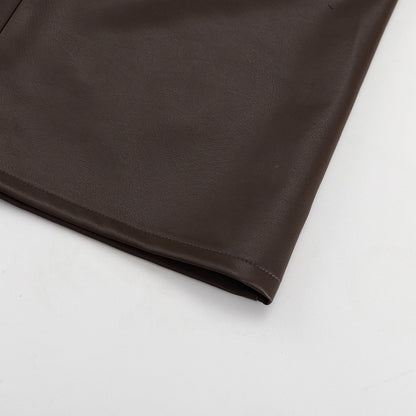 Imitation Leather Brown Skirt Tall