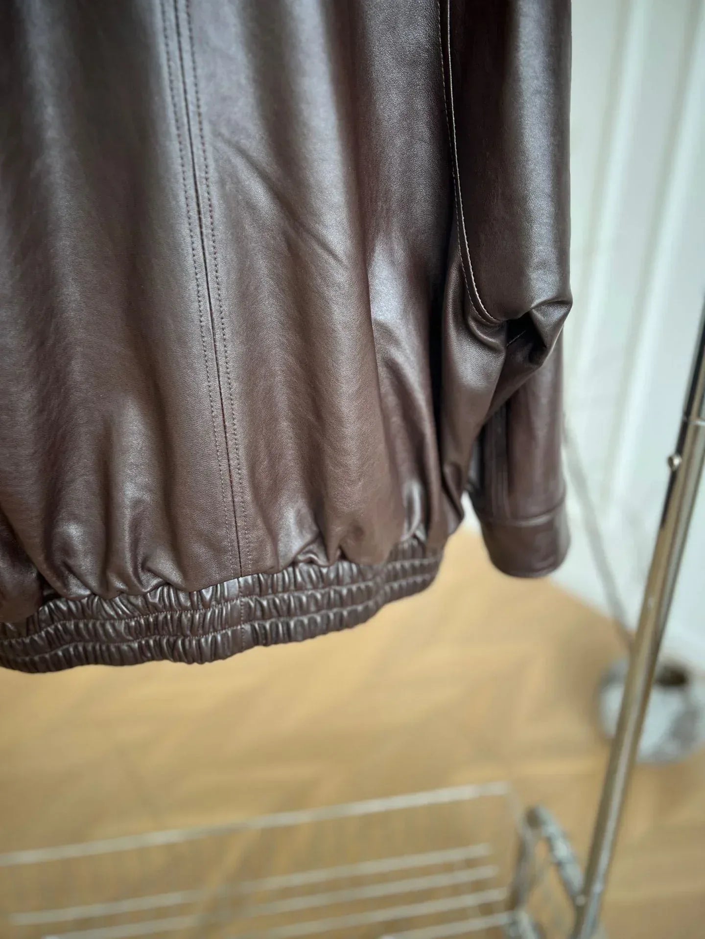 Oversized Black Leather Bomber Jacket Women