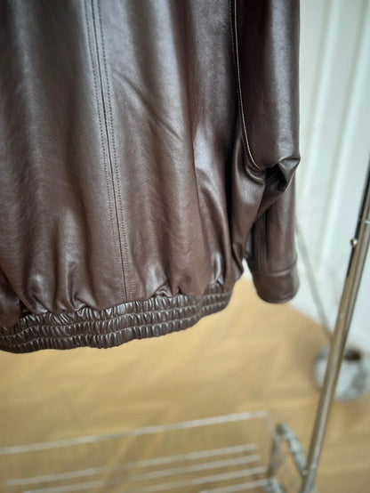 Oversized Black Leather Bomber Jacket Women