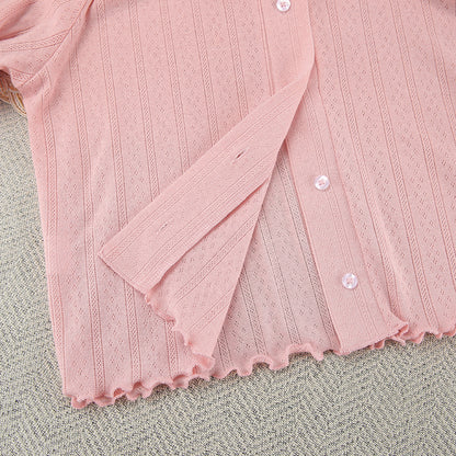 Spring knit long sleeve camisole shorts pajama set