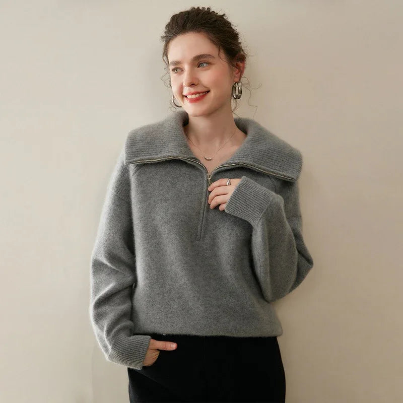 Women’s Half-Zip Cashmere Polo Collar Sweater