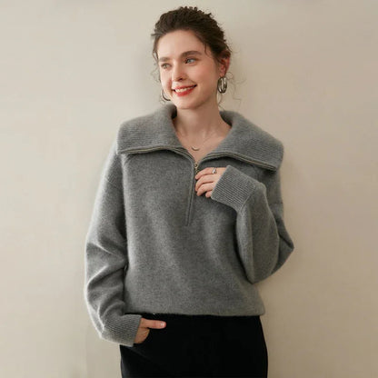 Women’s Half-Zip Cashmere Polo Collar Sweater