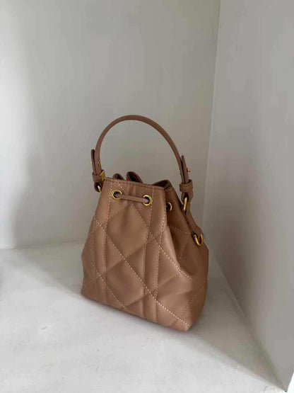 Small Quilted Leather Bucket Shoulder Bag for Women