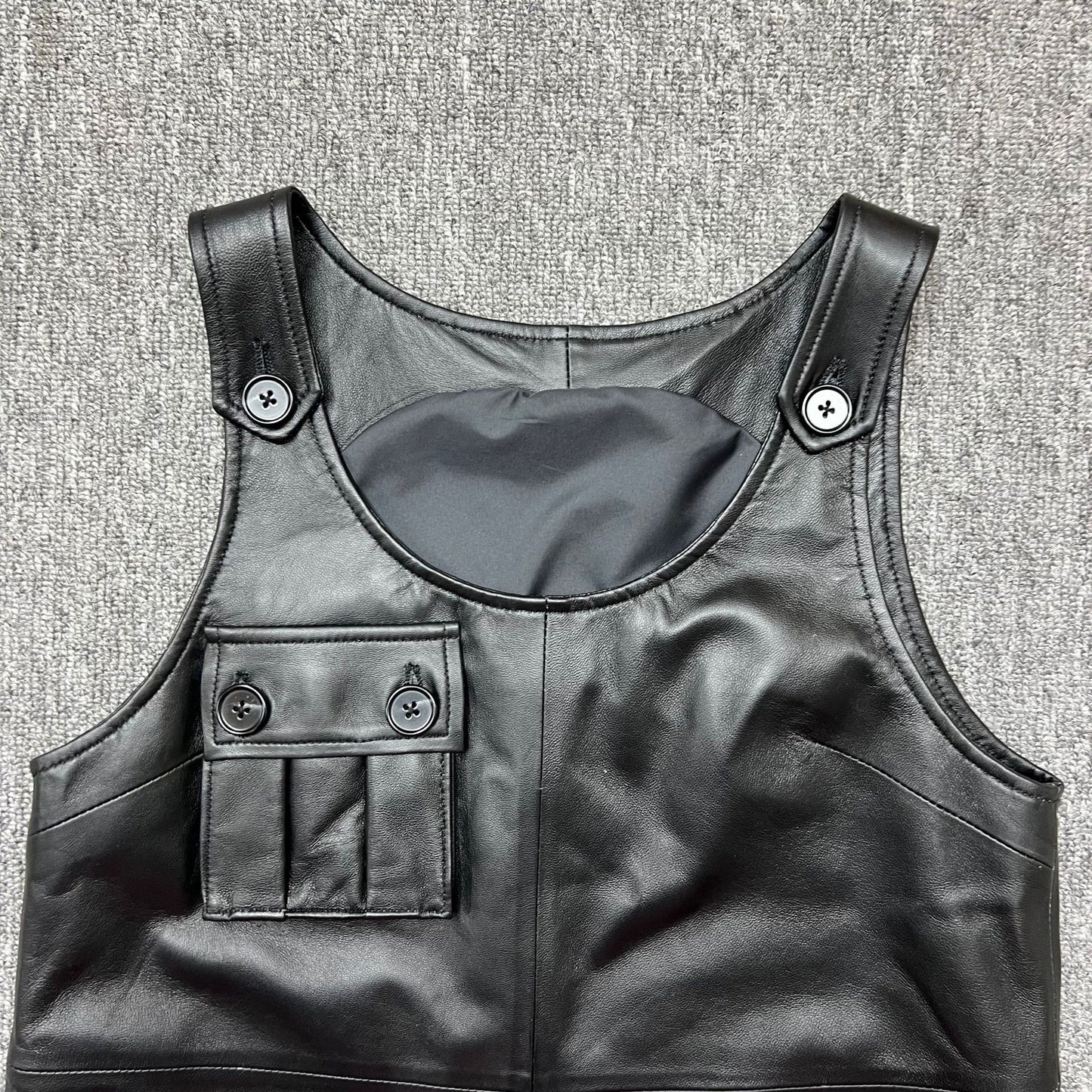 Women Leather Mini Dress A-Line Pocket Dress