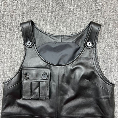 Women Leather Mini Dress A-Line Pocket Dress