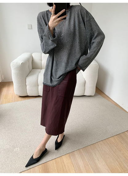 High Waisted PU Leather Pencil Skirt with Front Buttons