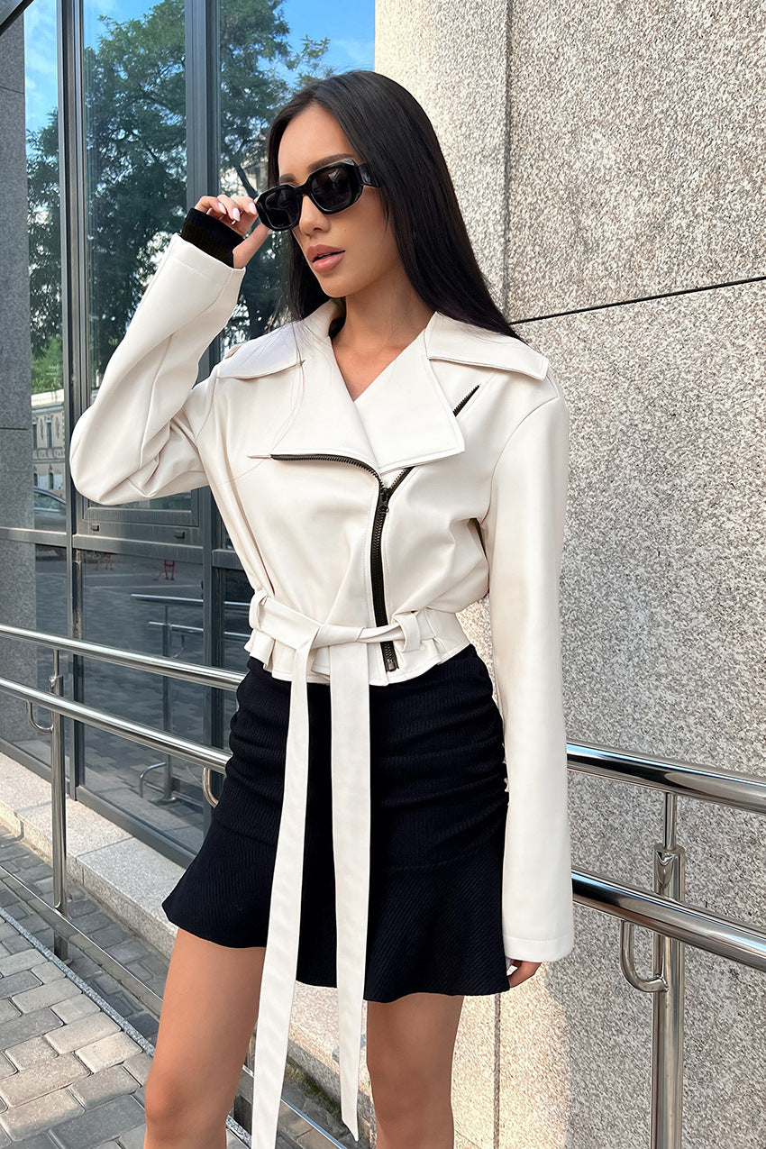 Short Motorcycle PU Leather Cropped Biker Style Women